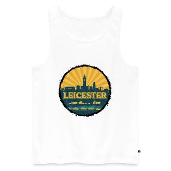 Leicester City Skyline Retro Sunset Abzeichen - Männer Premium Bio Tank Top - Weiß - Vorne - AI Model Male 178 light (178cm)