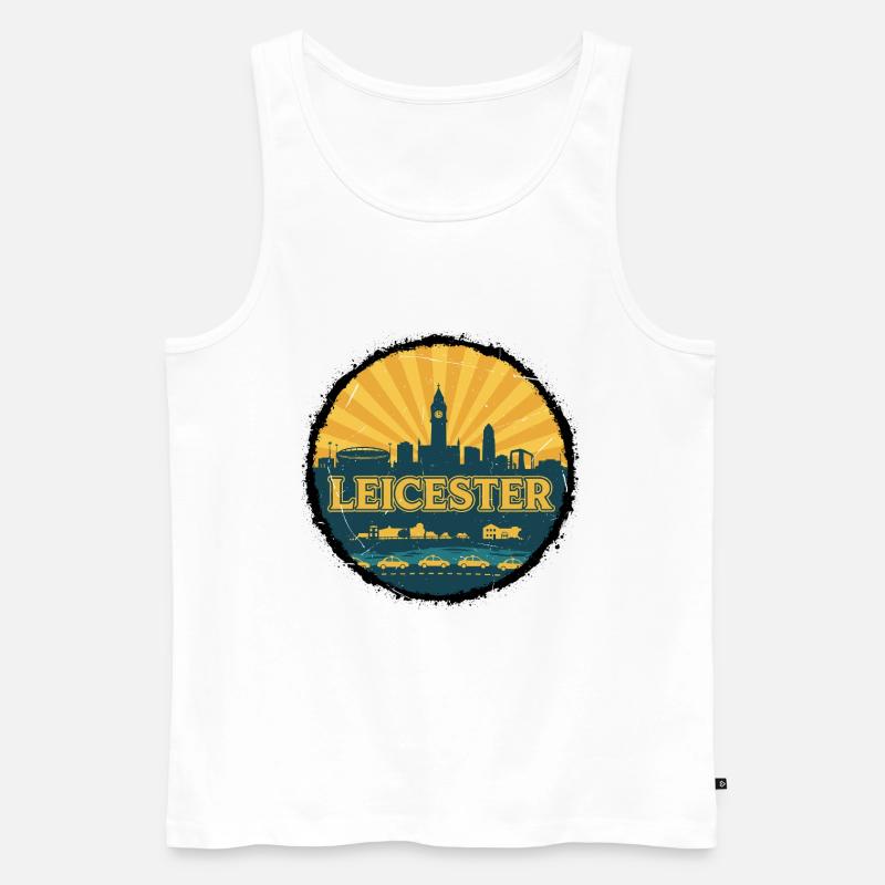 Leicester City Skyline Retro Sunset Abzeichen - Männer Premium Bio Tank Top - Weiß