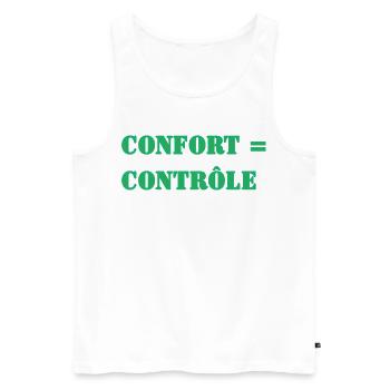 KOMFORT = KONTROLLE - Männer Premium Bio Tank Top - Weiß - Vorne - AI Model Male 178 light (178cm)