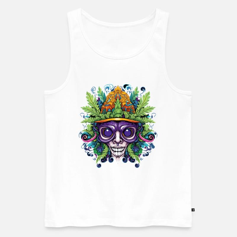 Psychedelischer Schädel mit Blattkrone - Männer Premium Bio Tank Top - Weiß