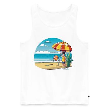 Beach vacation cartoon with umbrella - Men's Premium Organic Tank Top - white - Front - AI Model Male 178 light (178cm)