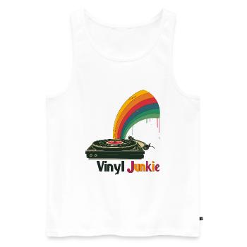 Design de platine tournante rétro Vinyl Junkie - Débardeur bio Premium Homme - blanc - Devant - AI Model Male 178 light (178cm)
