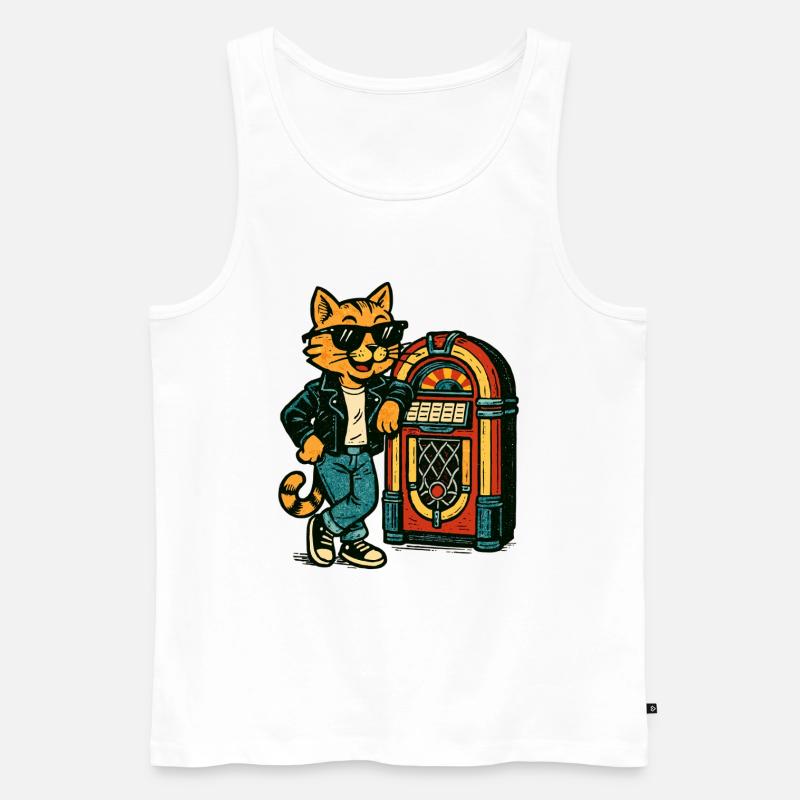 Katze mit Sonnenbrille an der Jukebox Retro Comic - Männer Premium Bio Tank Top - Weiß