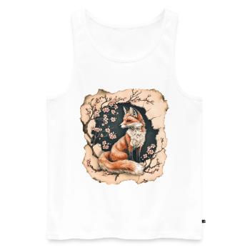 Fuchs mit Kirschblüten - Männer Premium Bio Tank Top - Weiß - Vorne - AI Model Male 178 light (178cm)