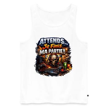 Hold on... I'm finishing my game - Men's Premium Organic Tank Top - white - Front - AI Model Male 178 light (178cm)