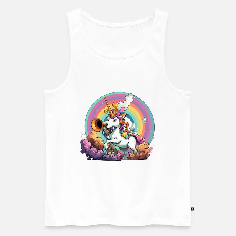 Regenbogen-Unicorn mit Trompete - Männer Premium Bio Tank Top - Weiß