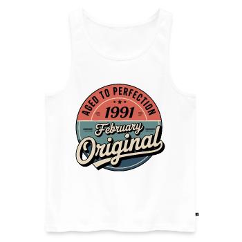 Anniversaire 1991 Février 1991 né en Février 1991 - Débardeur bio Premium Homme - blanc - Devant - AI Model Male 178 light (178cm)