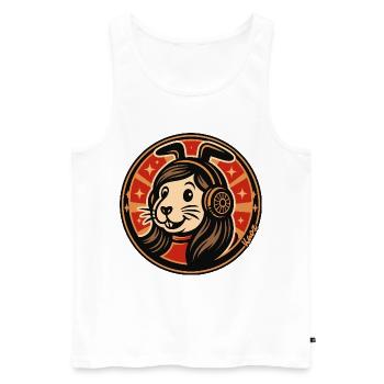 Rabbit Headphones Badge - Men's Premium Organic Tank Top - white - Front - AI Model Male 178 light (178cm)