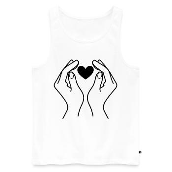 Mains tenant le cœur Design minimal d’art en ligne - Débardeur bio Premium Homme - blanc - Devant - Michal (187cm)