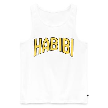 Art de mots Habibi jaune sur noir - Débardeur bio Premium Homme - blanc - Devant - AI Model Male 178 light (178cm)