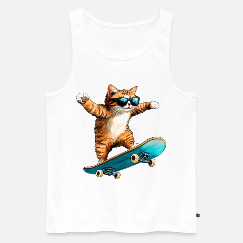 Katze Skater - Männer Premium Bio Tank Top - Weiß