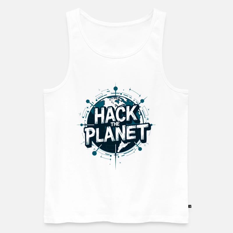 Motivo Globe Hack – Planetary Techstyle - Canottiera ecologica premium da uomo - bianco