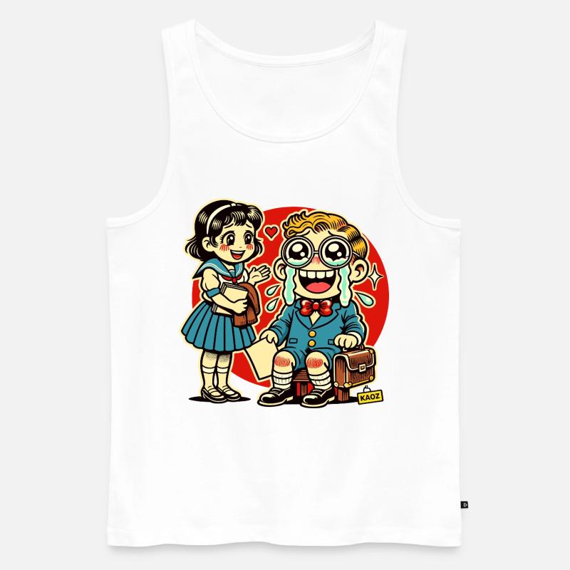 Retro Schulkinder mit Herz Hintergrund - Männer Premium Bio Tank Top - Weiß
