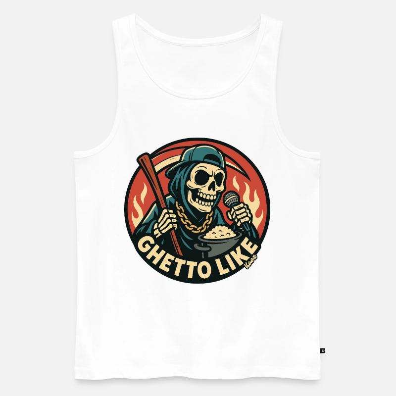 Squelette avec micro et style ghetto - Débardeur bio Premium Homme - blanc