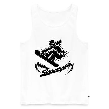 Slopestyle Snowboard Action in den Bergen - Männer Premium Bio Tank Top - Weiß - Vorne - Michal (187cm)