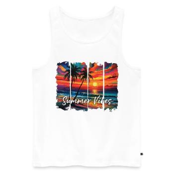 Graphique de citation amusante sur les ambiances estivales - Débardeur bio Premium Homme - blanc - Devant - AI Model Male 178 light (178cm)