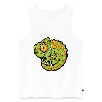 Caméléon Stressé Rigolo Mascotte Cartoon - Débardeur bio Premium Homme - blanc - Devant - Michal (187cm)