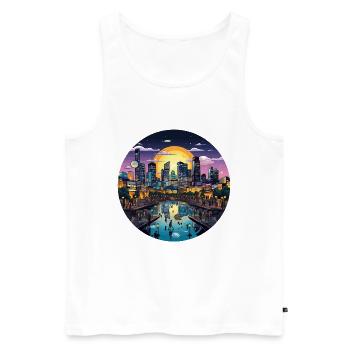 Sonnenuntergangsstadt am Wasser - Männer Premium Bio Tank Top - Weiß - Vorne - AI Model Male 178 light (178cm)