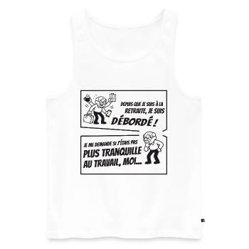 Retraité Surbooké (texte noir) - Débardeur bio Premium Homme - blanc - Devant - AI Model Male 178 light (178cm)