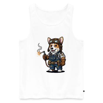 Corgi Schweißer Steampunk Industriemechaniker - Männer Premium Bio Tank Top - Weiß - Vorne - AI Model Male 178 light (178cm)