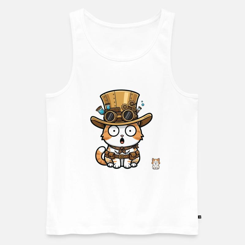 Cat Explorer Steampunk Zylinder-Brille - Männer Premium Bio Tank Top - Weiß