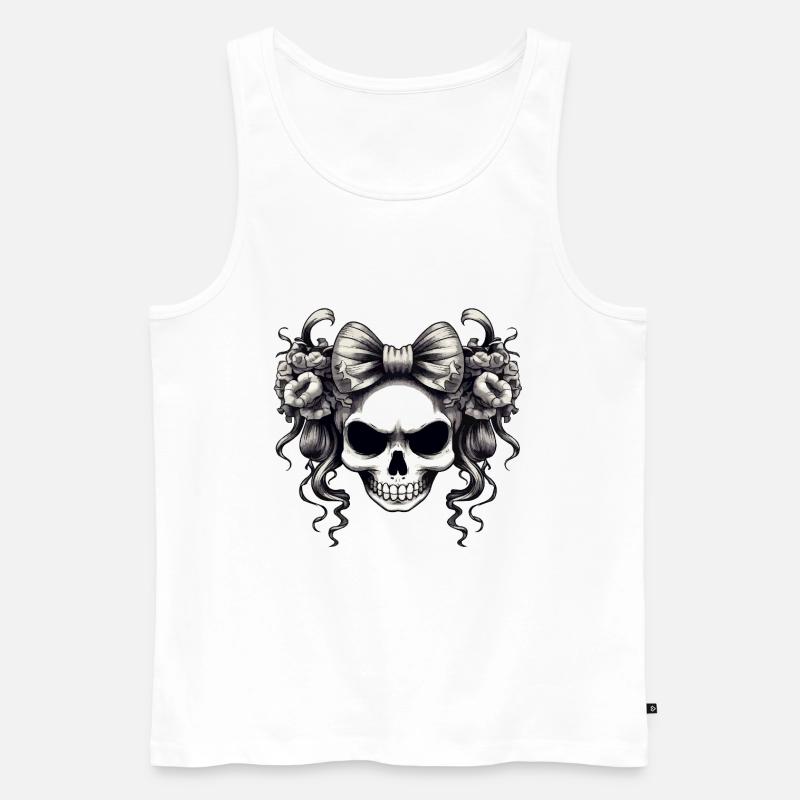 Schädel mit Schleife und Rosen - Männer Premium Bio Tank Top - Weiß
