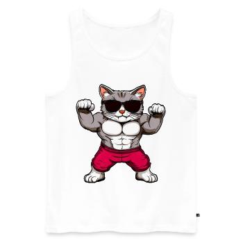 Fitness Cats - Débardeur bio Premium Homme - blanc - Devant - AI Model Male 178 light (178cm)