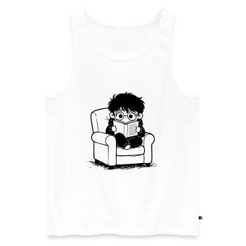 Sticker Enfant Lisant Fauteuil Cosy Noir et Blanc - Débardeur bio Premium Homme - blanc - Devant - Michal (187cm)