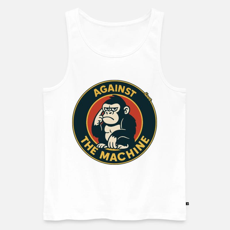 Logo Gorilla contro la macchina - Canottiera ecologica premium da uomo - bianco