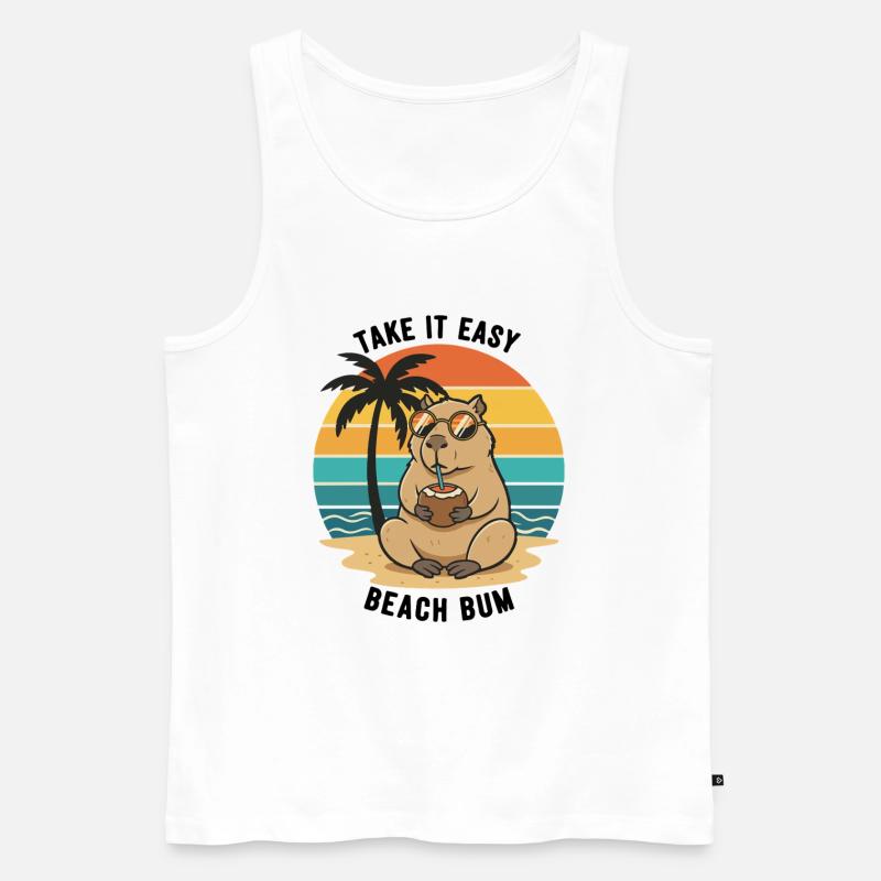 Capybara Beach Bum, ganz ruhig - Männer Premium Bio Tank Top - Weiß