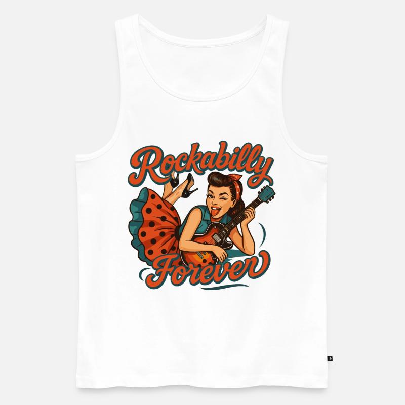 Rockabilly Forever: Rockabella mit E-Gitarre - Männer Premium Bio Tank Top - Weiß