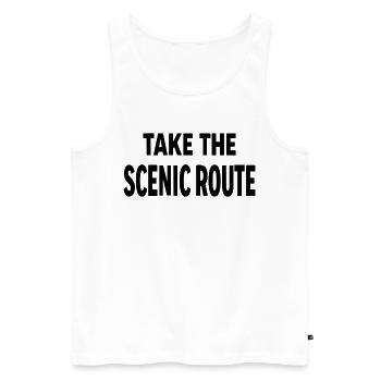 Prenez la route panoramique Abenteuer Reise Spruch - Débardeur bio Premium Homme - blanc - Devant - AI Model Male 178 light (178cm)