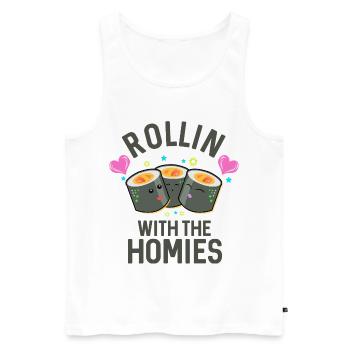 Jeu de mots sushi Rollin' With The Poties - Débardeur bio Premium Homme - blanc - Devant - Michal (187cm)