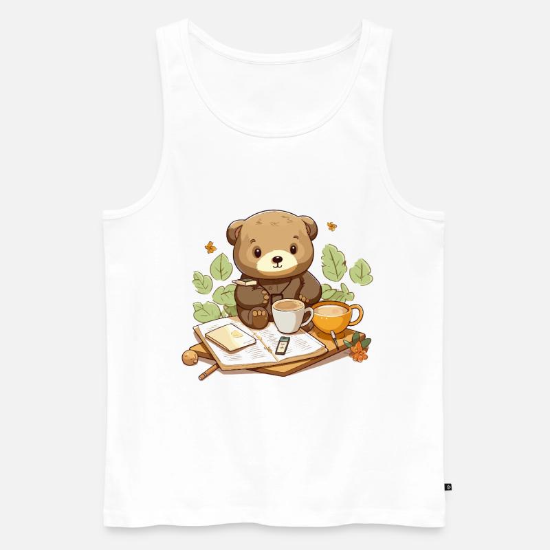 Kuschelbär beim Lesen mit Kaffee - Männer Premium Bio Tank Top - Weiß