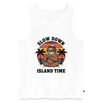 Faultier verlangsamt Inselzeit Kokosnuss-Chill - Männer Premium Bio Tank Top - Weiß - Vorne - AI Model Male 178 light (178cm)