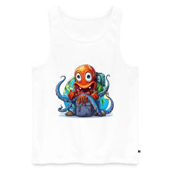 Reise-Oktopus mit Weltkugel - Männer Premium Bio Tank Top - Weiß - Vorne - Michal (187cm)
