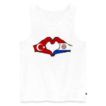 Türkei_Paraguay_Flagge_Hände_Herzform - Männer Premium Bio Tank Top - Weiß - Vorne - Michal (187cm)