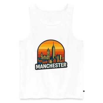 Manchester Skyline Retro Sunset Vintage Art - Débardeur bio Premium Homme - blanc - Devant - AI Model Male 178 light (178cm)