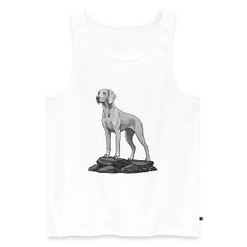 Chien Braque de Weimar sur Rocher Portrait - Débardeur bio Premium Homme - blanc - Devant - Michal (187cm)
