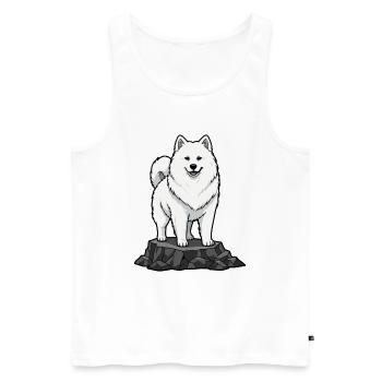 Chien Samoyède sur Rocher Portrait Blanc Sourire - Débardeur bio Premium Homme - blanc - Devant - Michal (187cm)
