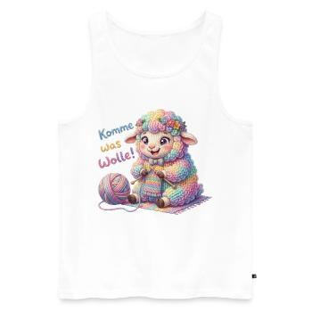 Komme was Wolle - Strickendes Schaf Wollknäuel  - Männer Premium Bio Tank Top - Weiß - Vorne - AI Model Male 178 light (178cm)