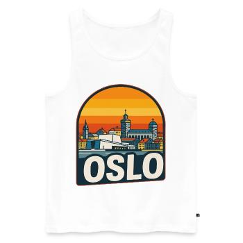 Oslo Norway Skyline Retro Sunset Vintage Design - Men's Premium Organic Tank Top - white - Front - AI Model Male 178 light (178cm)