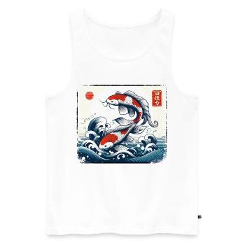 Koi Carp Cresting Waves Japanese Art Japan Fan - Men's Premium Organic Tank Top - white - Front - Michal (187cm)