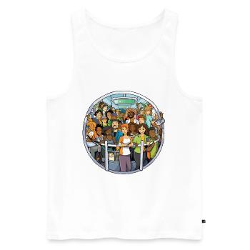 Des voyageurs hauts en couleur dans le bus - Débardeur bio Premium Homme - blanc - Devant - AI Model Male 178 light (178cm)