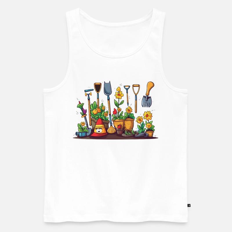 Gartenwerkzeug Blüten Szene - Männer Premium Bio Tank Top - Weiß