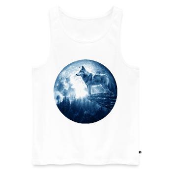 Wolf Howling Celestial EPIC Moon Forest Wolves - Men's Premium Organic Tank Top - white - Front - AI Model Male 178 light (178cm)