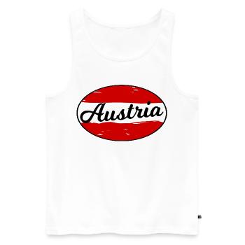 Logo d’écriture autrichienne sur fond rouge - Débardeur bio Premium Homme - blanc - Devant - AI Model Male 178 light (178cm)