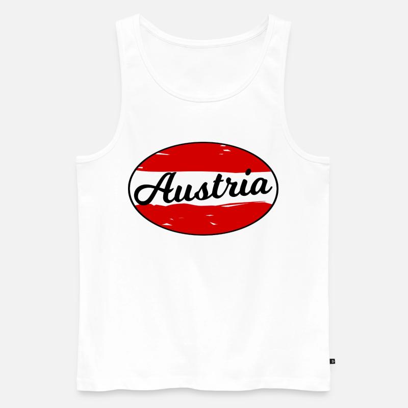 Austria Script Logo on Red - Men's Premium Organic Tank Top - white