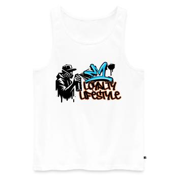 Loyalty Lifestyle - Urban Graffiti Streetwear - Männer Premium Bio Tank Top - Weiß - Vorne - AI Model Male 178 light (178cm)