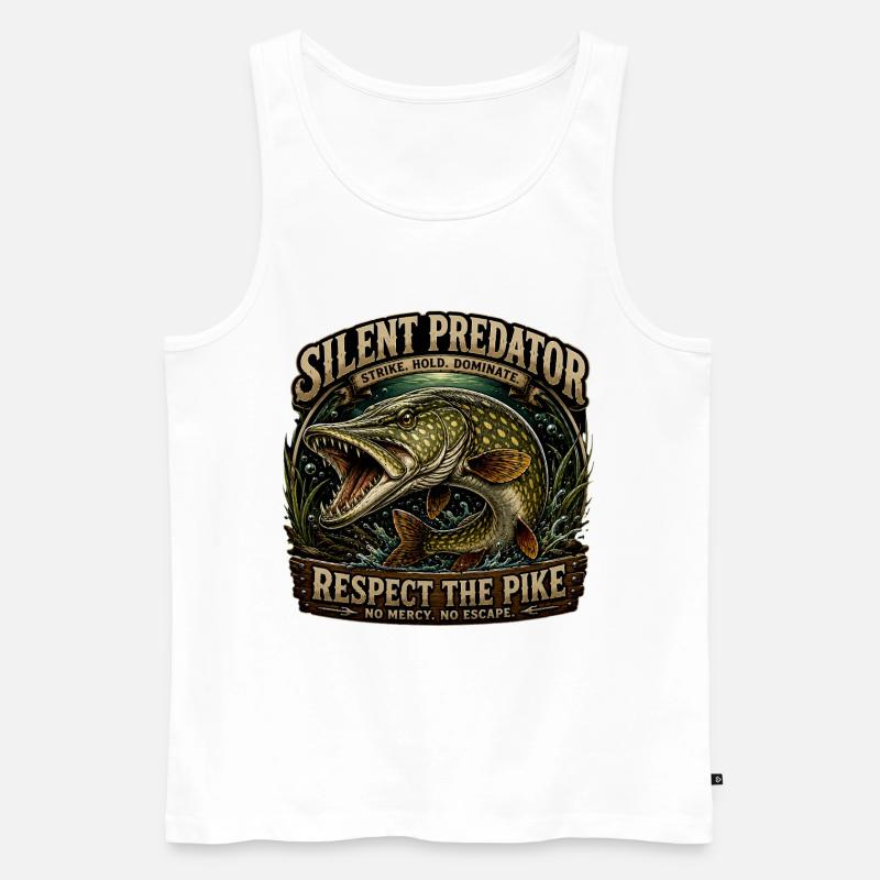 Silent Predator – Aggressives Hechtfang-Design - Männer Premium Bio Tank Top - Weiß